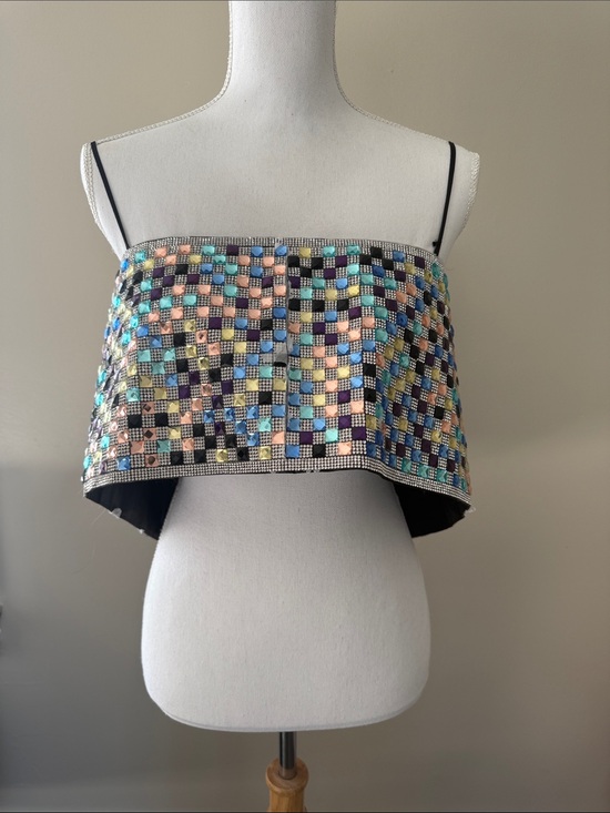 Fashion Nova Tops - Fashion Nova Multicolor Sequin Checkerboard Crop Top with Black Straps